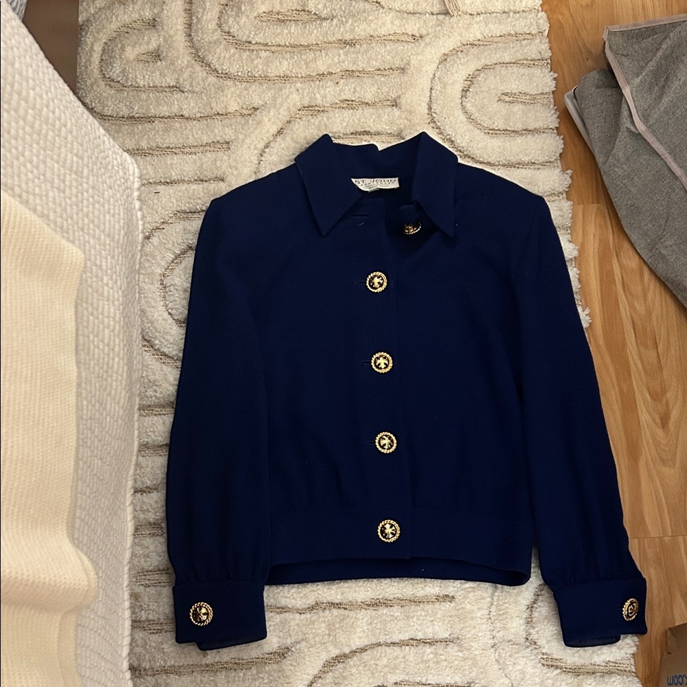 St. John Midnight Blue Jacket with Gold Accents